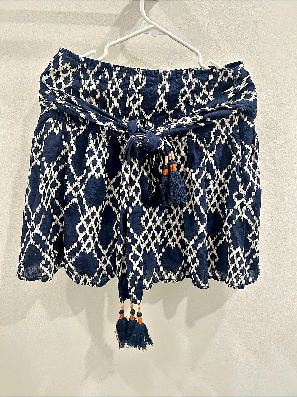 Women's Geometric High Waist Shorts in Blue & White
